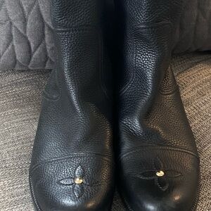 Louis Vuitton Black Textured Leather Boots with Gold Accent
